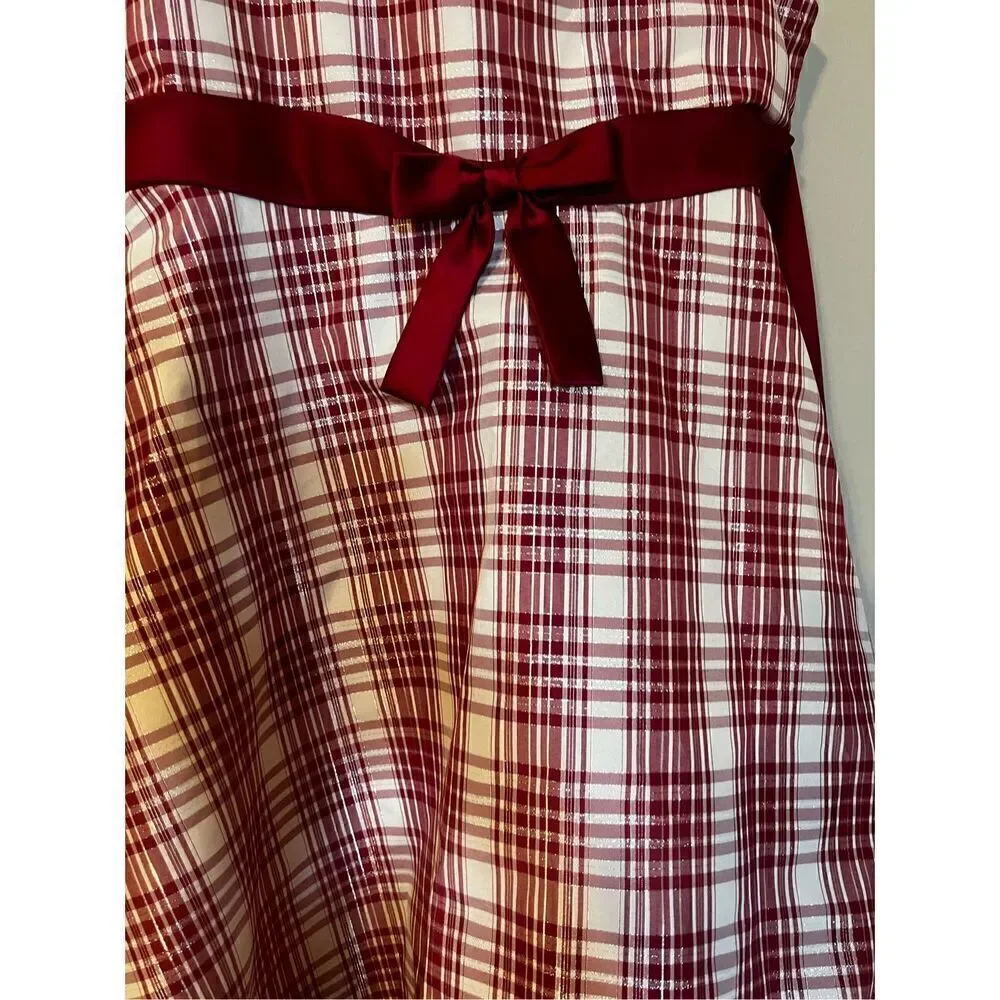 Bonnie Jean Girls Size 16 Festive Plaid Tie Waist Dress Red White Sleeveless
